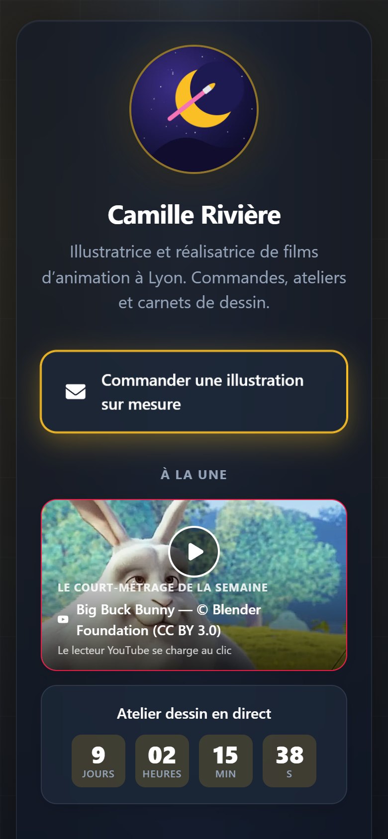 Une page LinkClik sur téléphone